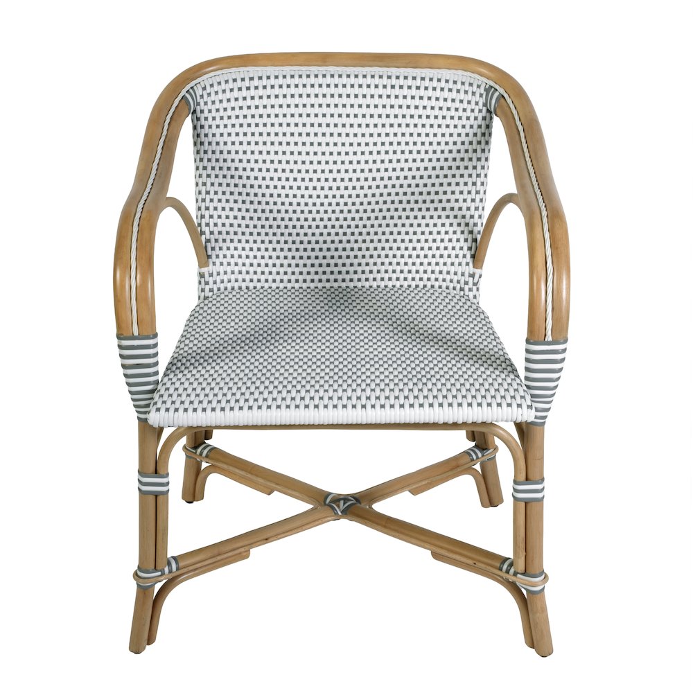Portofino 18.75 in. Seat Height Rattan Arm Chair, White and Gray. Picture 4