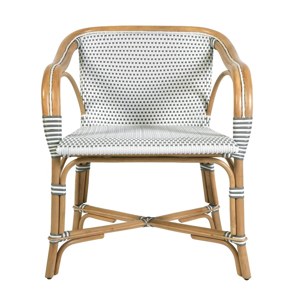 Portofino 18.75 in. Seat Height Rattan Arm Chair, White and Gray. Picture 5