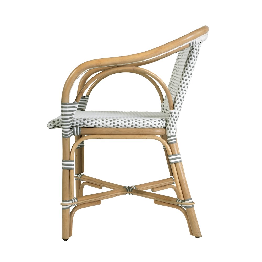 Portofino 18.75 in. Seat Height Rattan Arm Chair, White and Gray. Picture 6