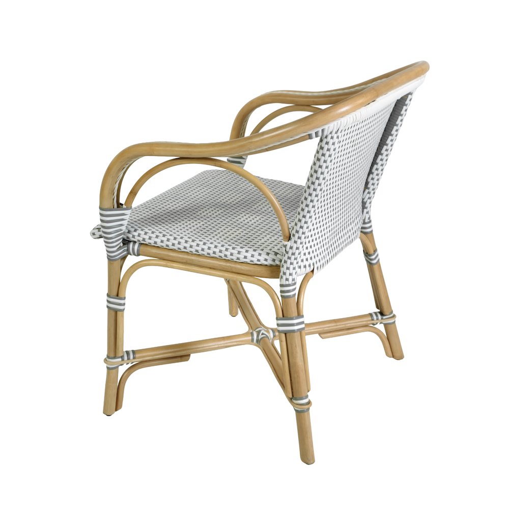 Portofino 18.75 in. Seat Height Rattan Arm Chair, White and Gray. Picture 7