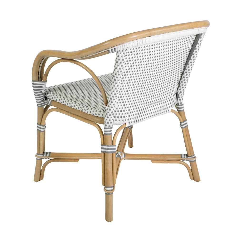 Portofino 18.75 in. Seat Height Rattan Arm Chair, White and Gray. Picture 8