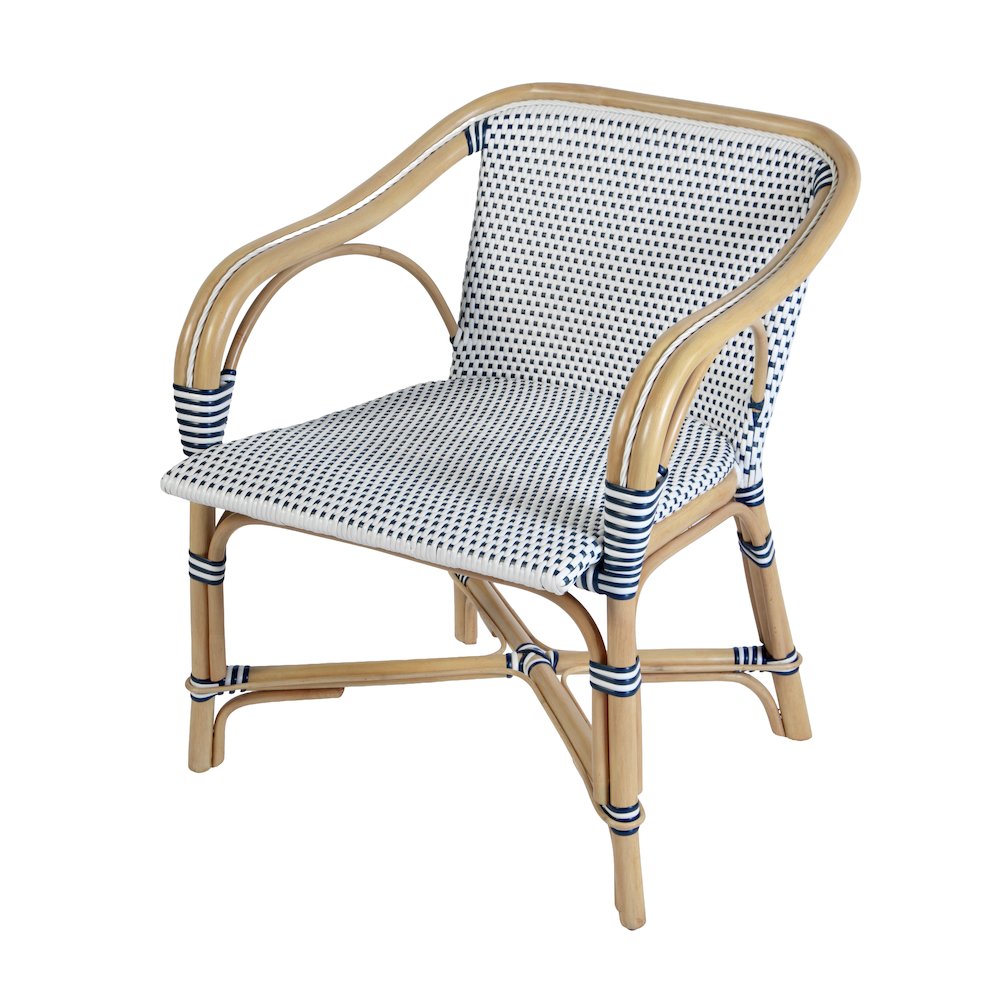 Portofino 18.75 in. Seat Height Rattan Arm Chair, White and Navy. Picture 1