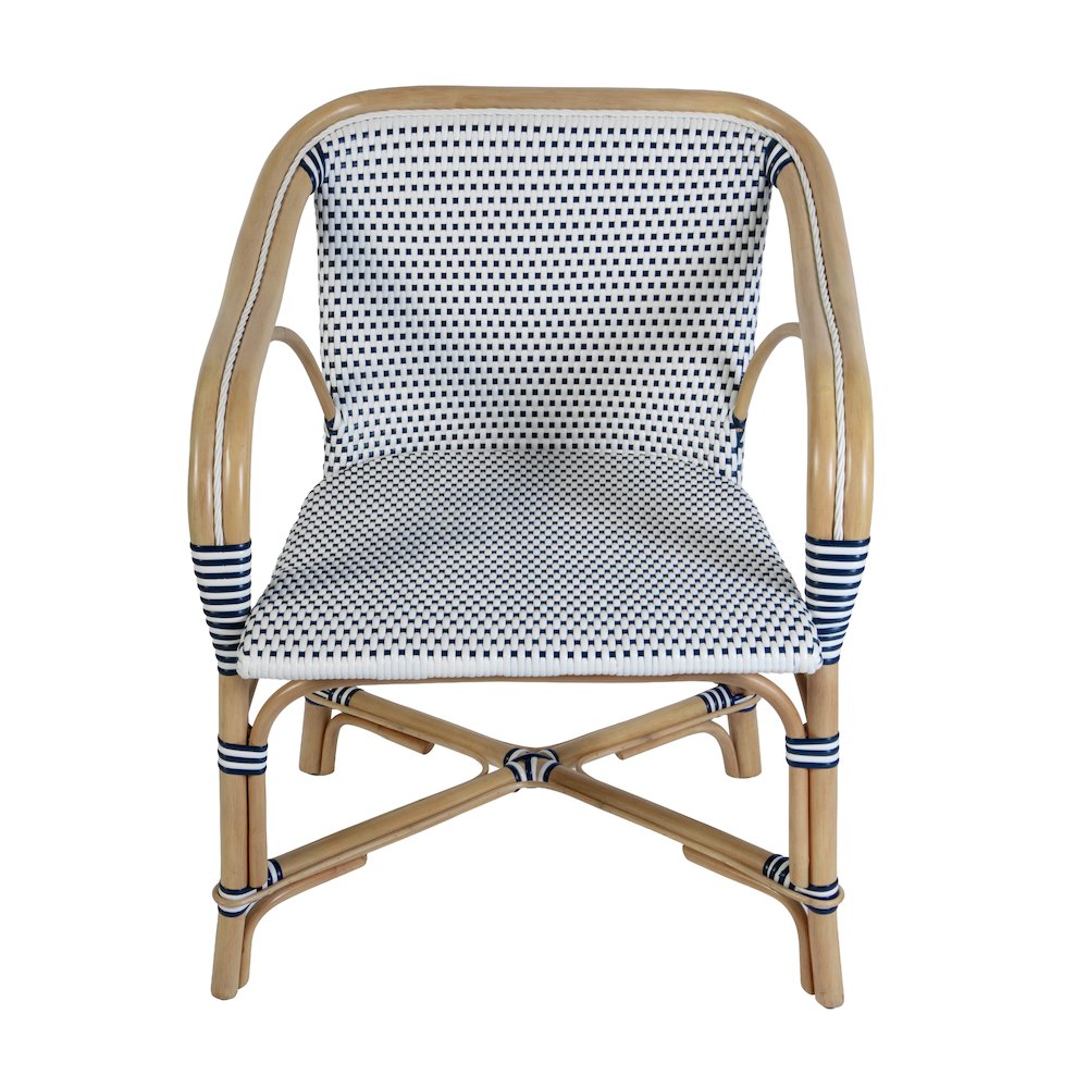 Portofino 18.75 in. Seat Height Rattan Arm Chair, White and Navy. Picture 4