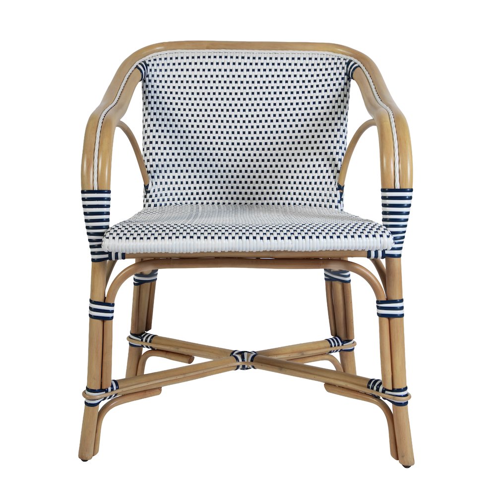Portofino 18.75 in. Seat Height Rattan Arm Chair, White and Navy. Picture 5
