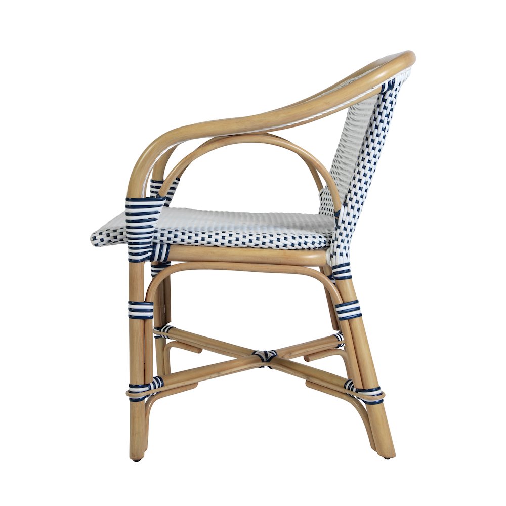 Portofino 18.75 in. Seat Height Rattan Arm Chair, White and Navy. Picture 6