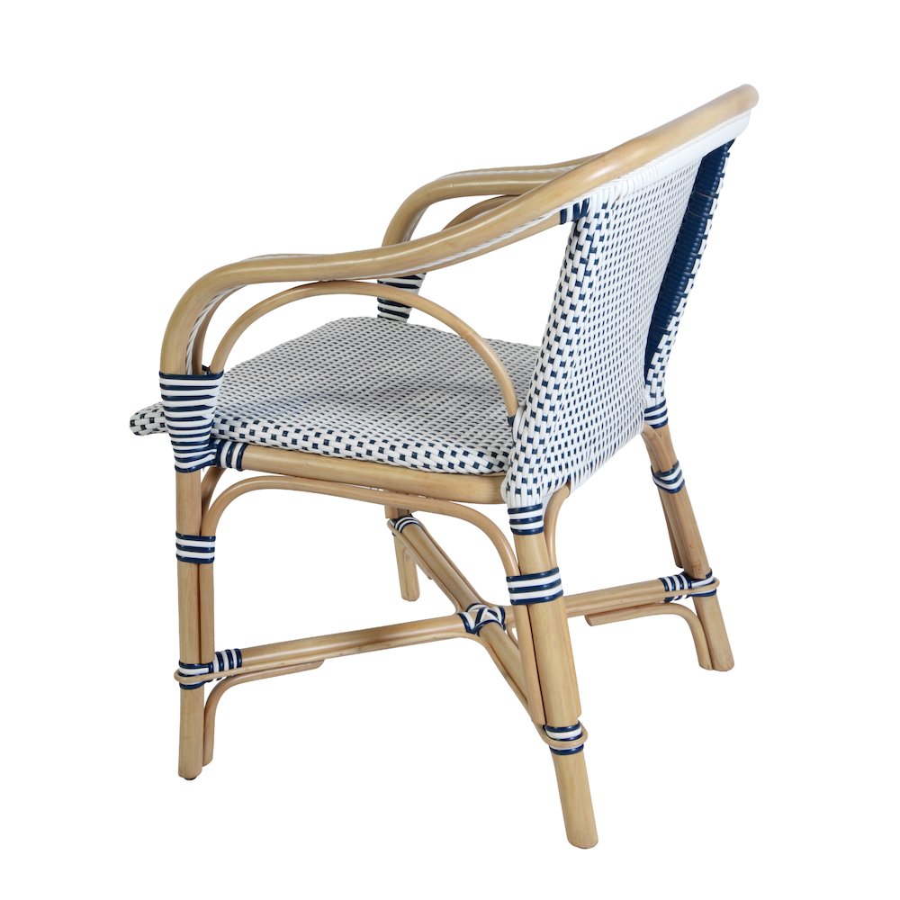 Portofino 18.75 in. Seat Height Rattan Arm Chair, White and Navy. Picture 7