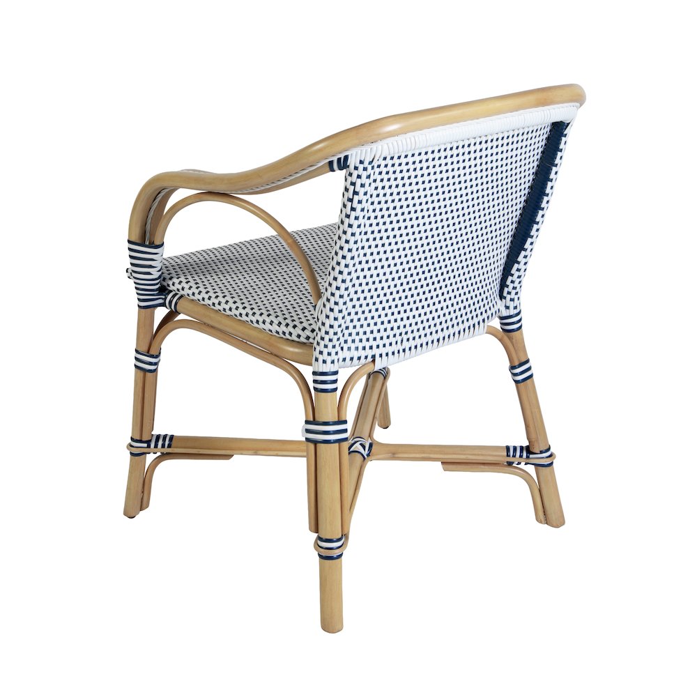Portofino 18.75 in. Seat Height Rattan Arm Chair, White and Navy. Picture 8