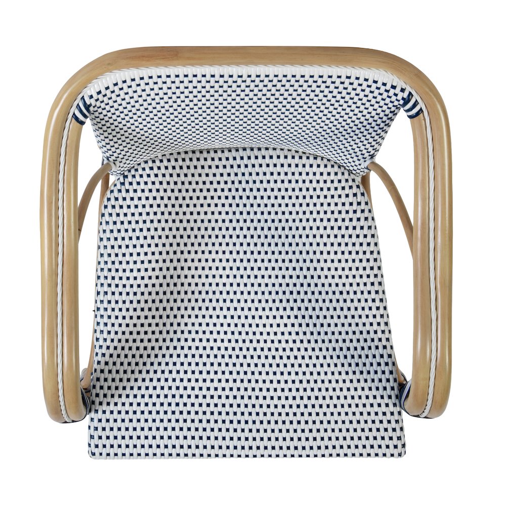 Portofino 18.75 in. Seat Height Rattan Arm Chair, White and Navy. Picture 10
