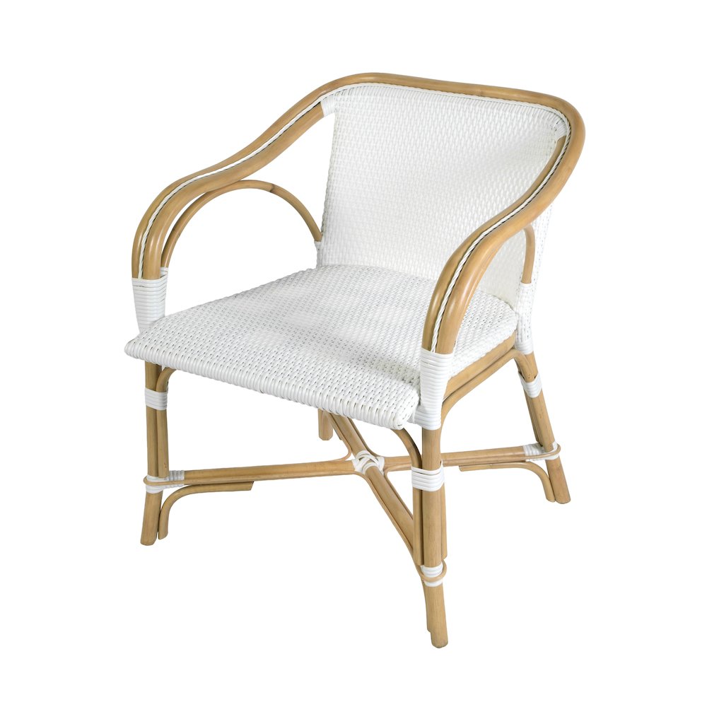 Portofino 18.75 in. Seat Height Rattan Arm Chair, Smooth White. Picture 1