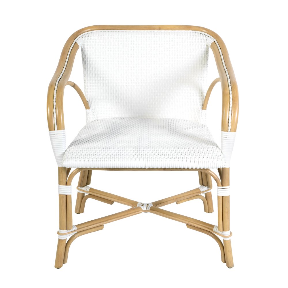Portofino 18.75 in. Seat Height Rattan Arm Chair, Smooth White. Picture 4