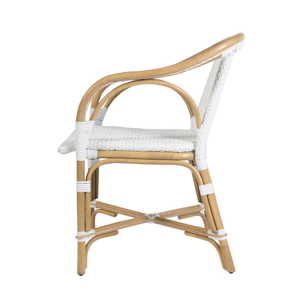 Portofino 18.75 in. Seat Height Rattan Arm Chair, Smooth White. Picture 6