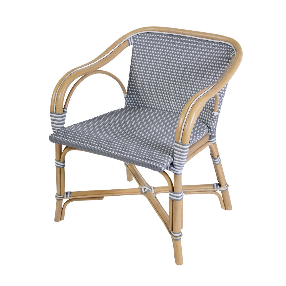 Portofino 18.75 in. Seat Height Rattan Arm Chair, Gray and White. Picture 1