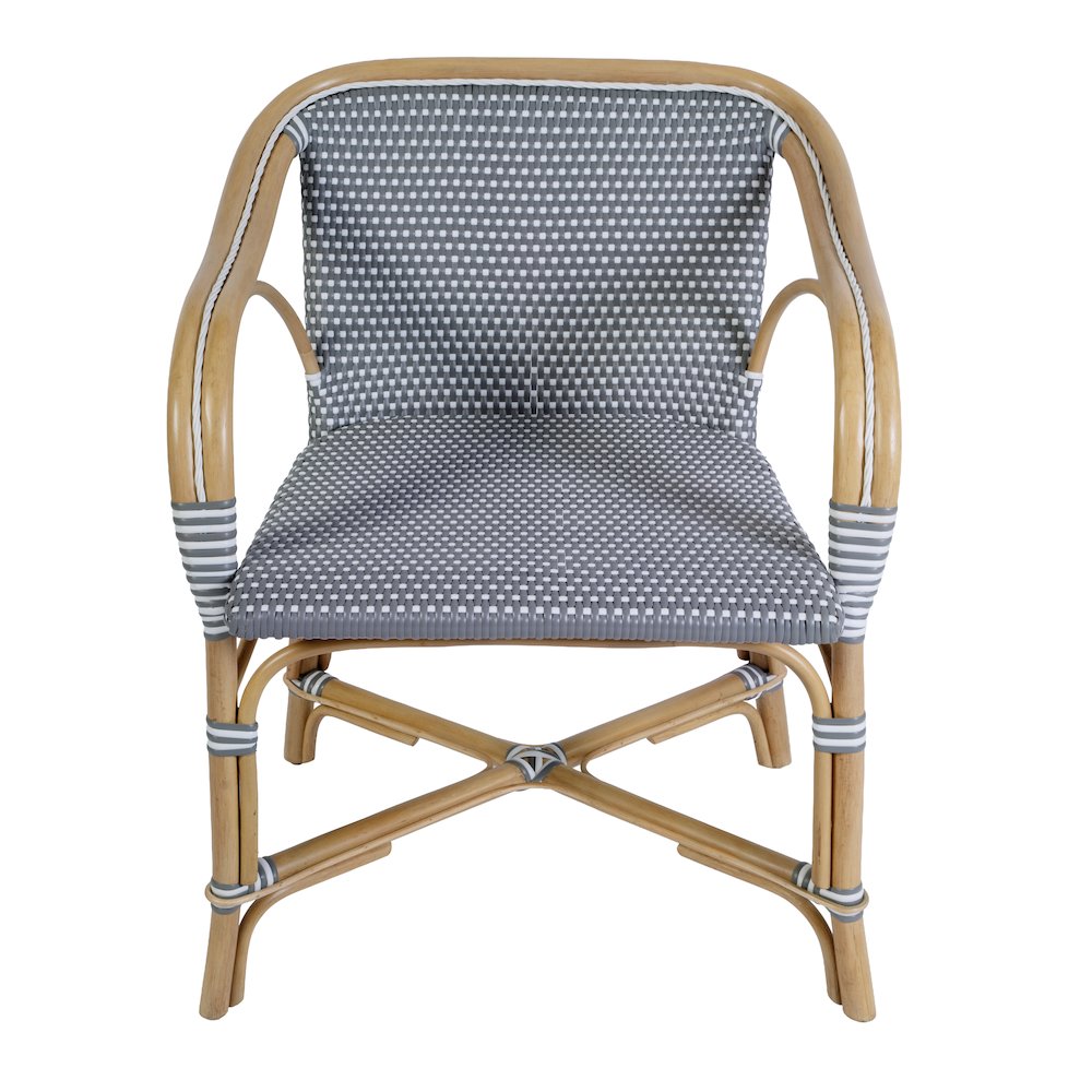 Portofino 18.75 in. Seat Height Rattan Arm Chair, Gray and White. Picture 4