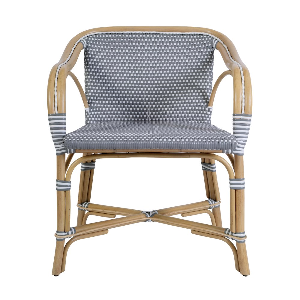 Portofino 18.75 in. Seat Height Rattan Arm Chair, Gray and White. Picture 5