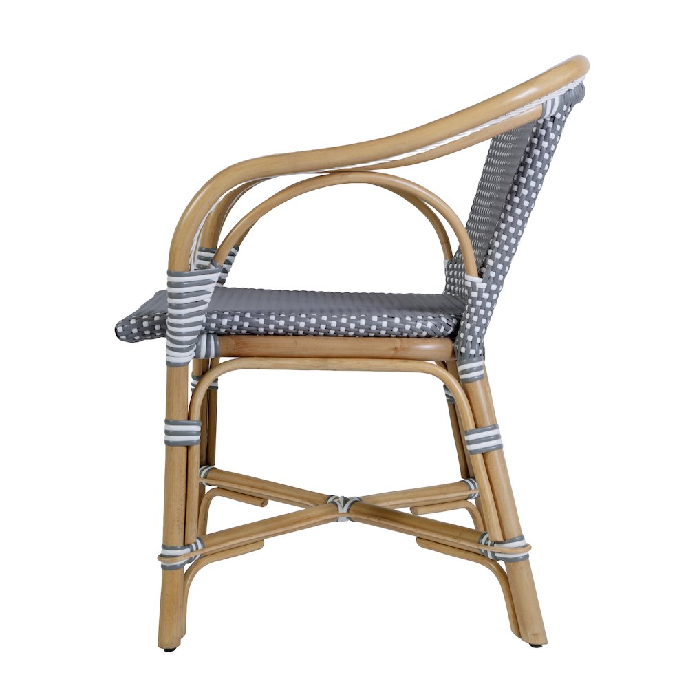 Portofino 18.75 in. Seat Height Rattan Arm Chair, Gray and White. Picture 6