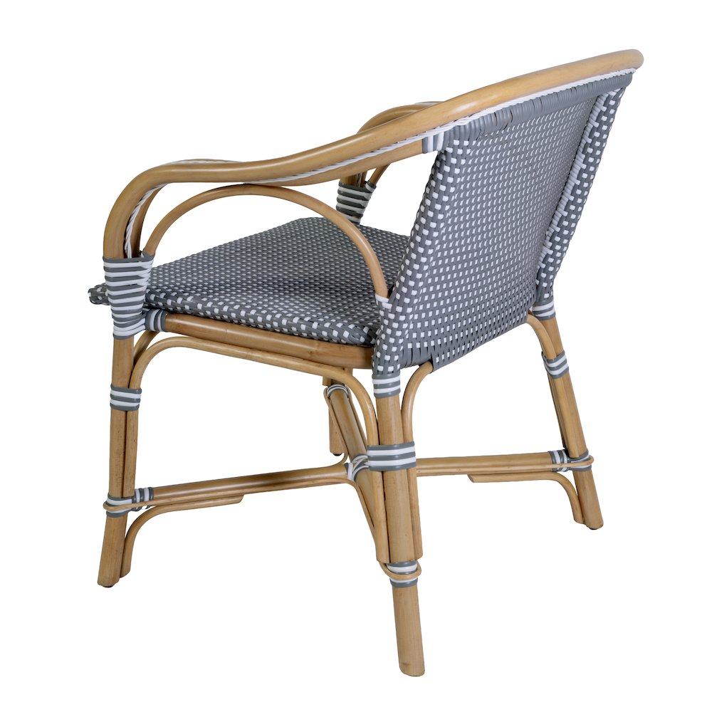 Portofino 18.75 in. Seat Height Rattan Arm Chair, Gray and White. Picture 7