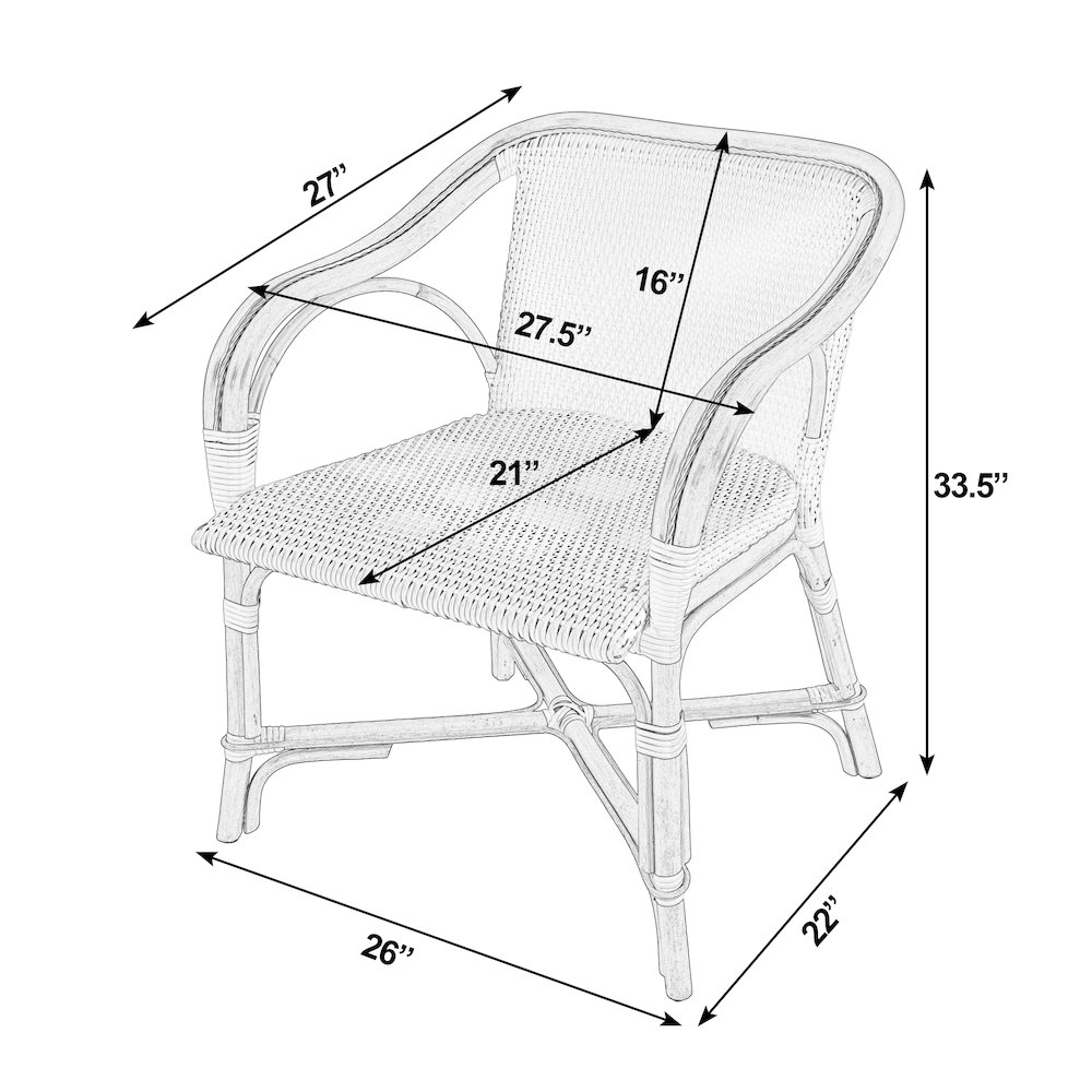 Portofino 18.75 in. Seat Height Rattan Arm Chair, Gray and White. Picture 3