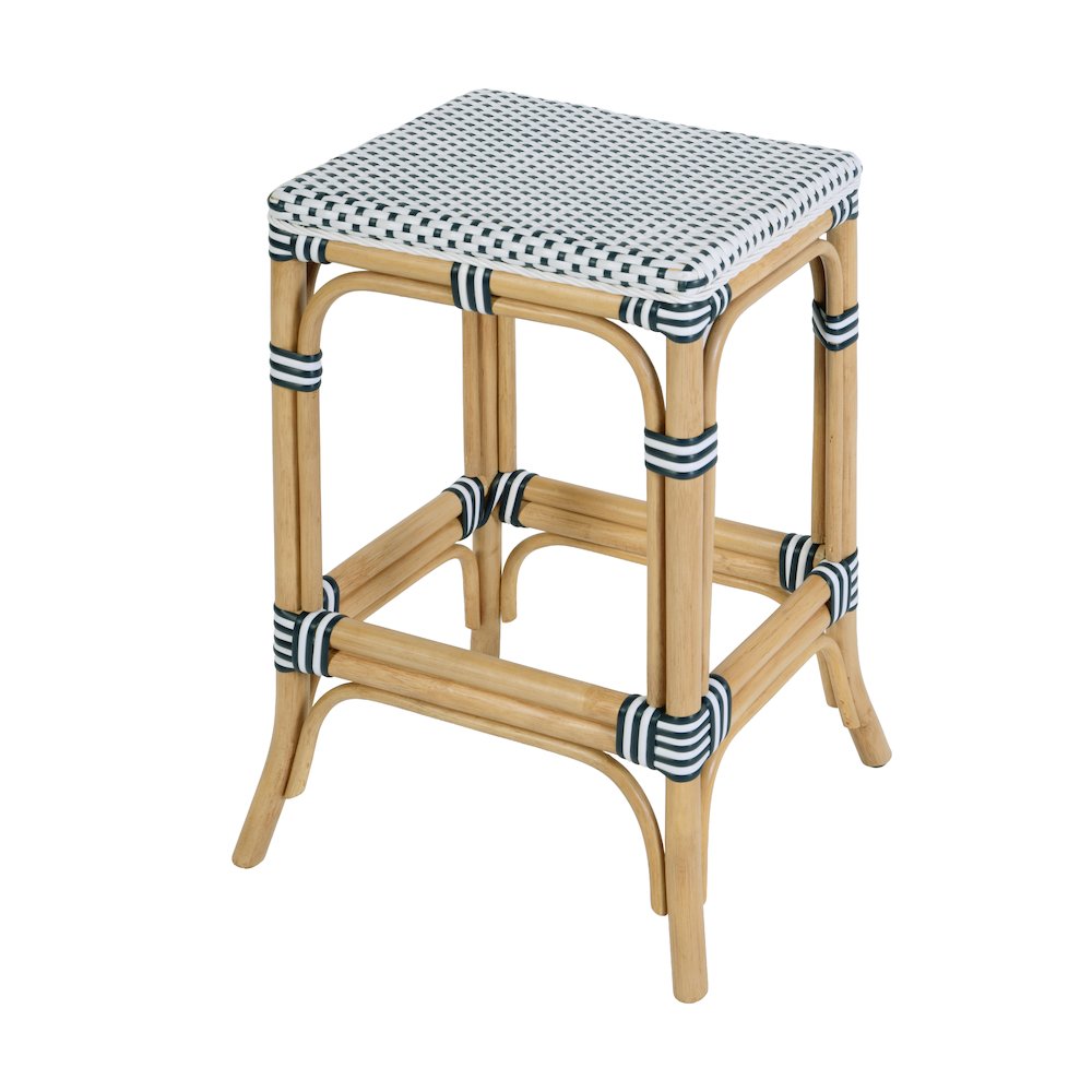Laguna 24.5 in. Seat Height Rattan Counter Stool, White and Navy. Picture 1