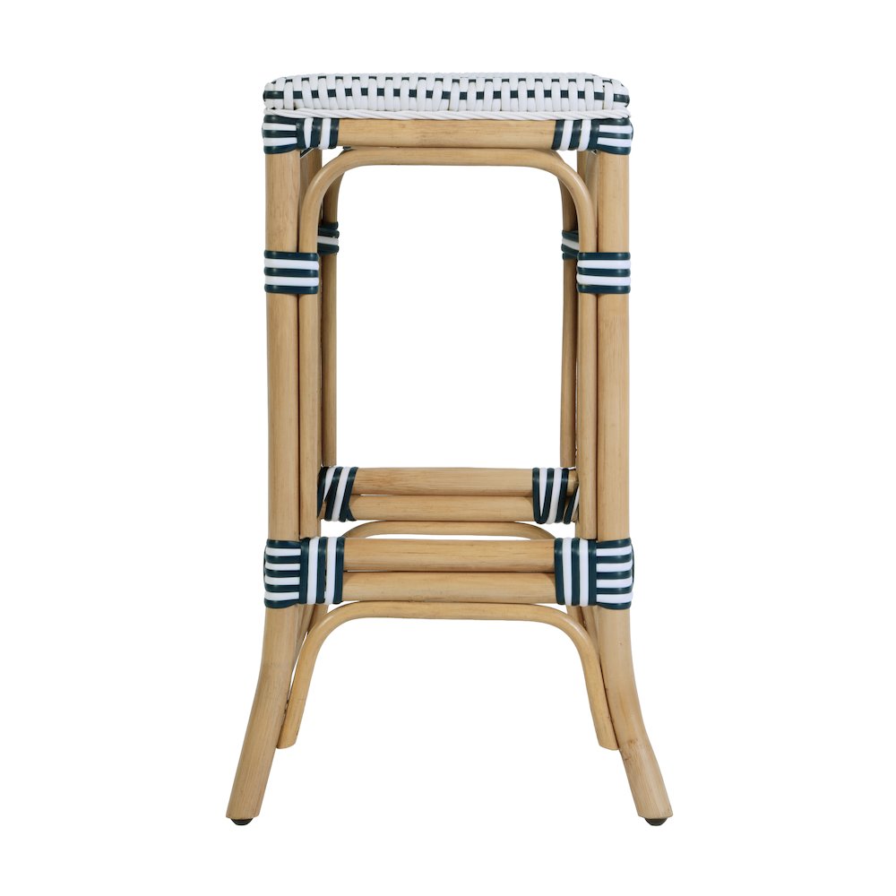 Laguna 24.5 in. Seat Height Rattan Counter Stool, White and Navy. Picture 6