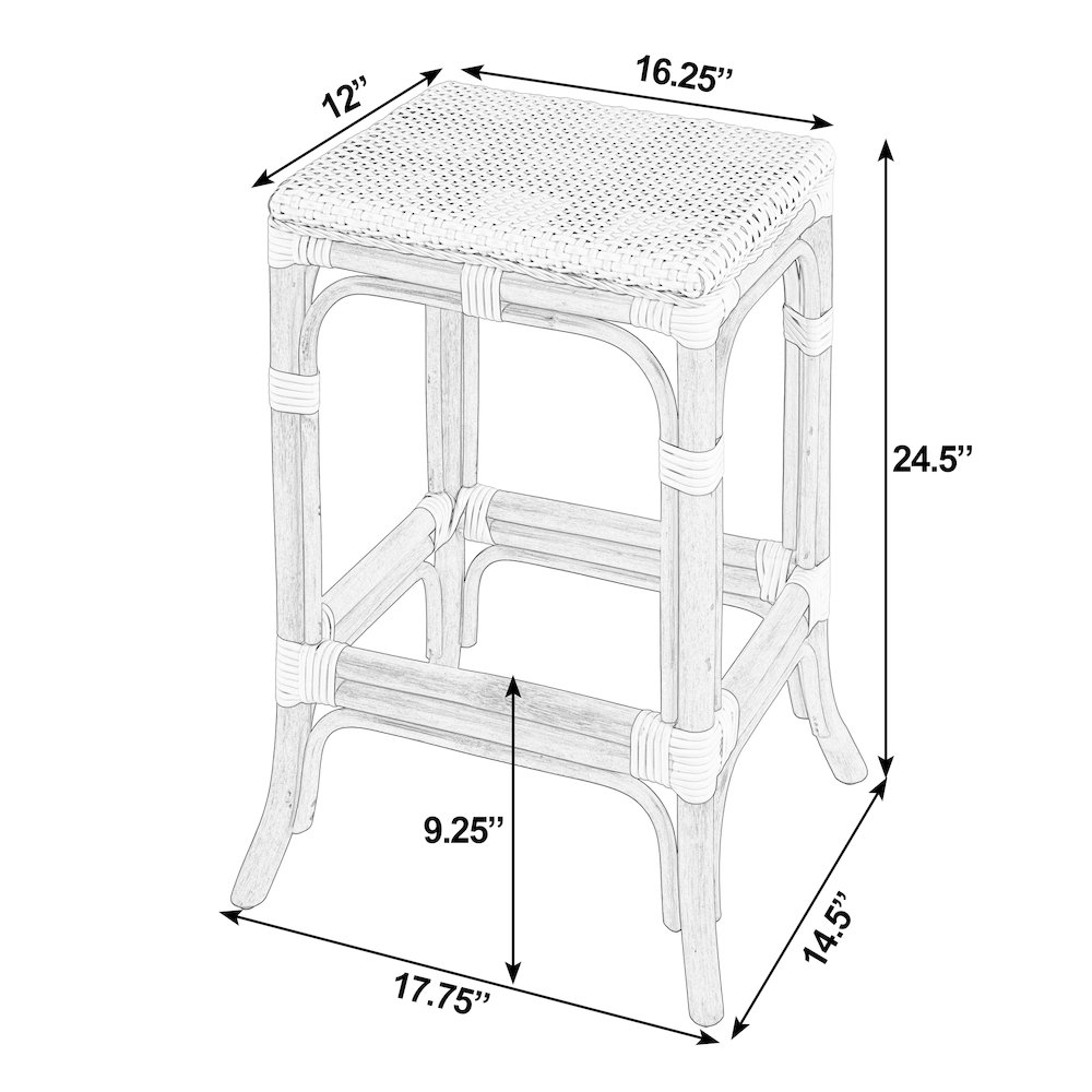 Laguna 24.5 in. Seat Height Rattan Counter Stool, White and Navy. Picture 3