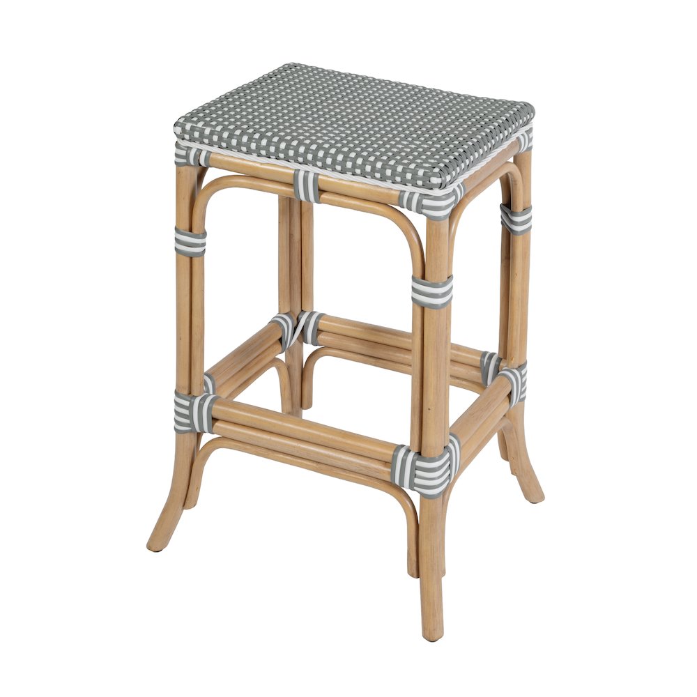 Laguna 24.5 in. Seat Height Rattan Counter Stool, Gray and White. Picture 1