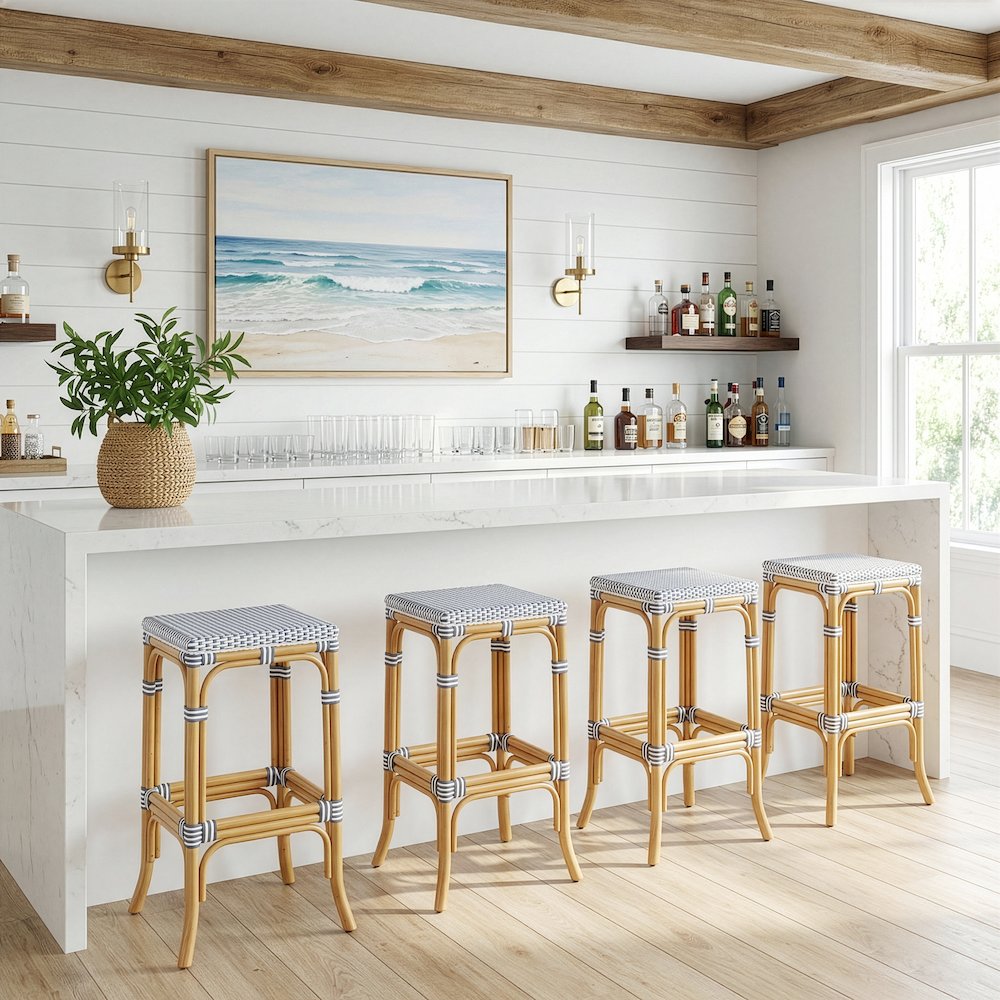 Laguna 30.5 in. Seat Height Rectangular Rattan Backless Bar Stool White and Gray. Picture 2