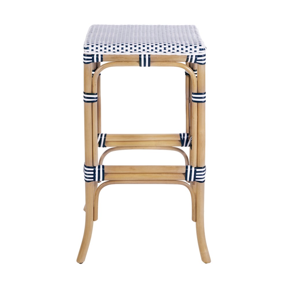 Laguna 30.5 in. Seat Height Rectangular Rattan Backless Bar Stool White and Navy. Picture 4