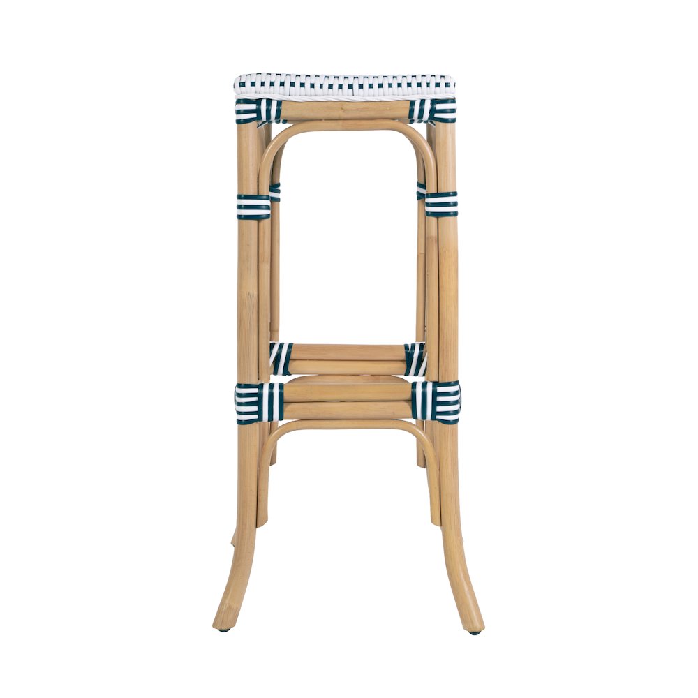 Laguna 30.5 in. Seat Height Rectangular Rattan Backless Bar Stool White and Navy. Picture 6