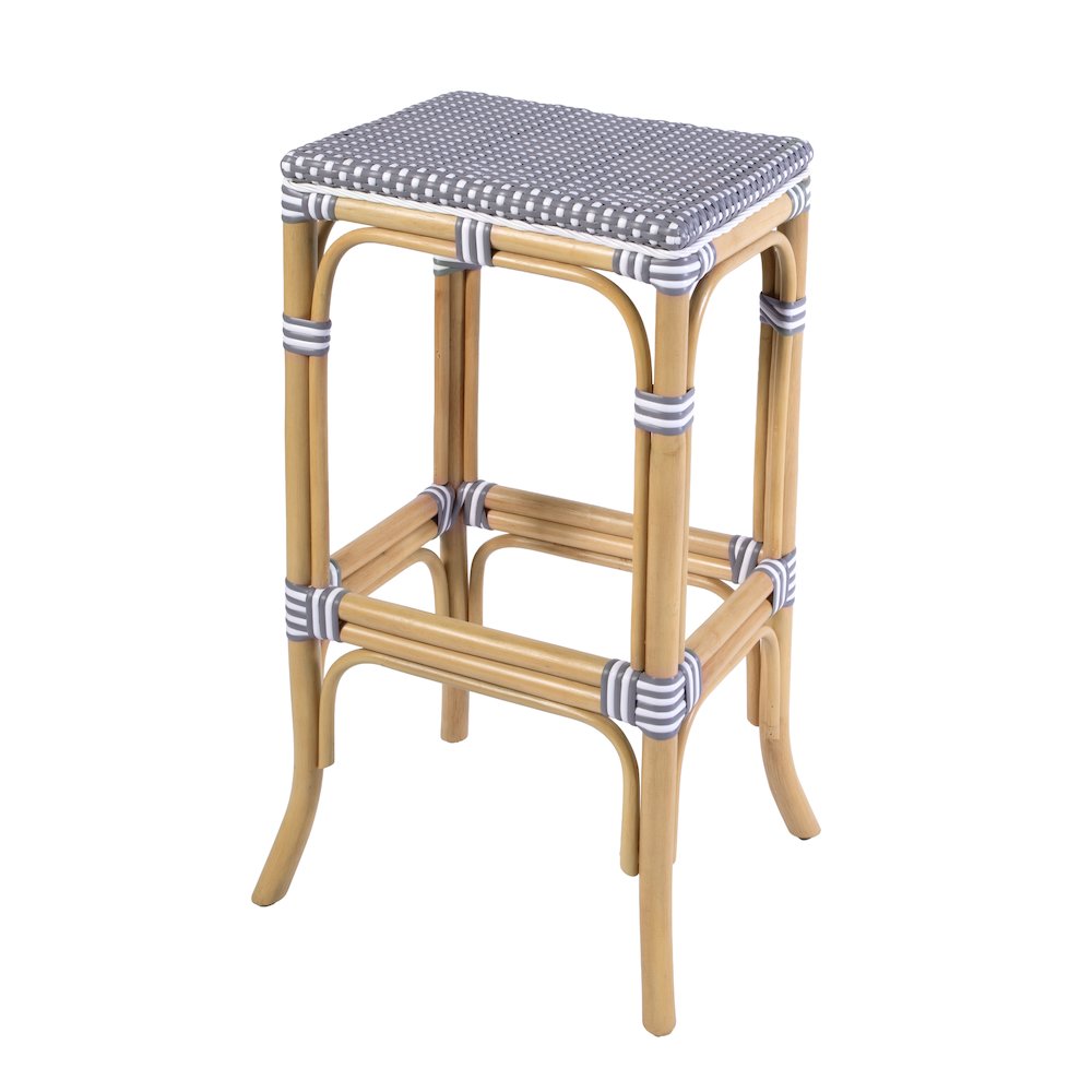 Laguna 30.5 in. Seat Height Rectangular Rattan Backless Bar Stool Gray and White. Picture 1