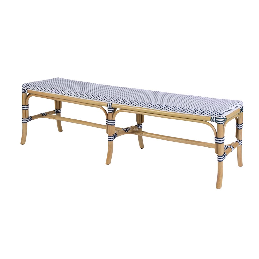 Laguna 66.5 in. W Rectangular Rattan Backless Accent Bench, White and Navy. Picture 1