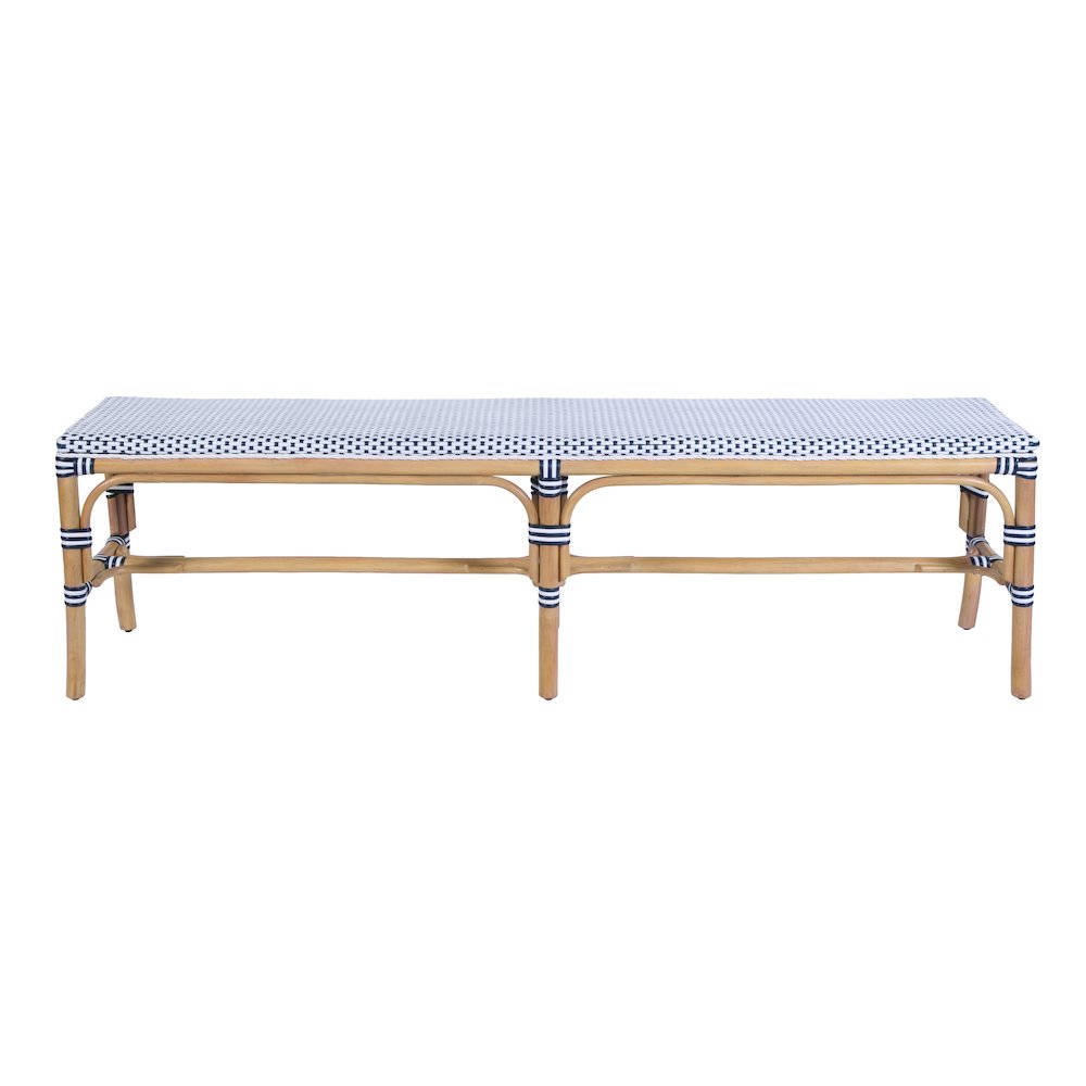 Laguna 66.5 in. W Rectangular Rattan Backless Accent Bench, White and Navy. Picture 4