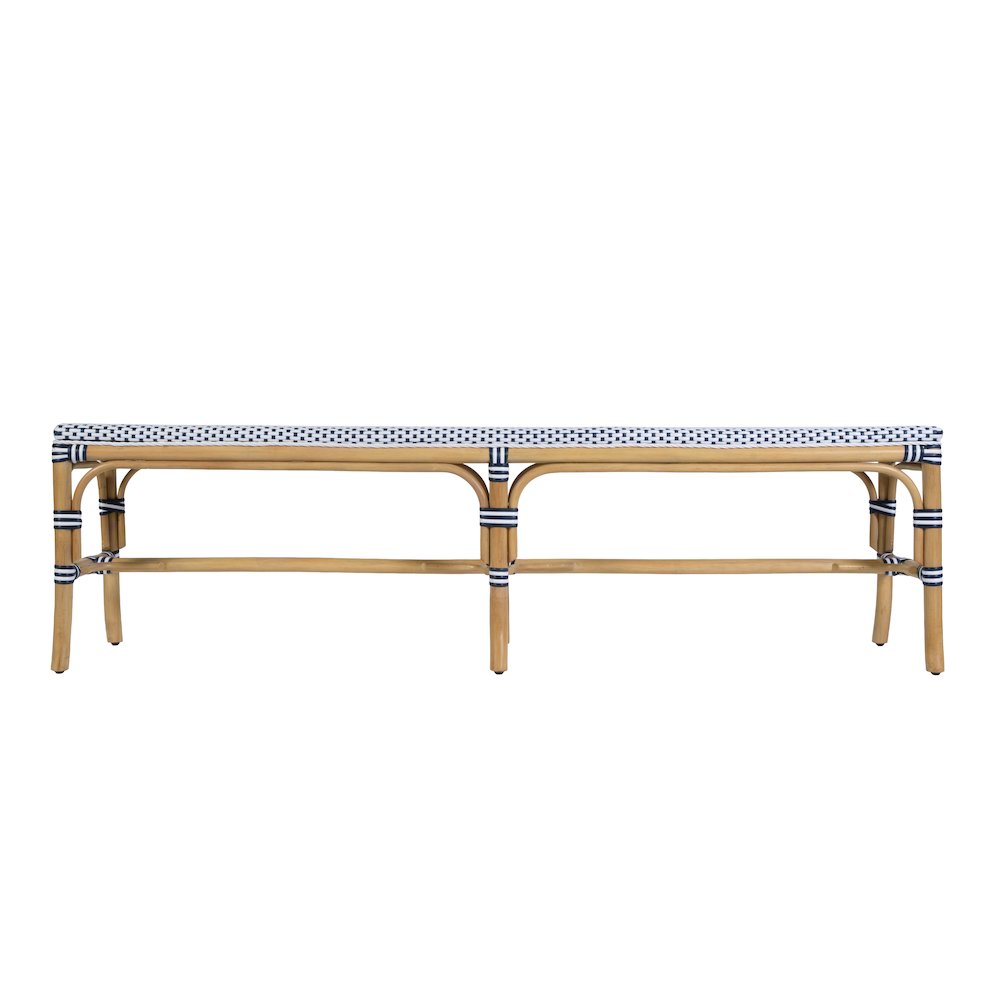 Laguna 66.5 in. W Rectangular Rattan Backless Accent Bench, White and Navy. Picture 5
