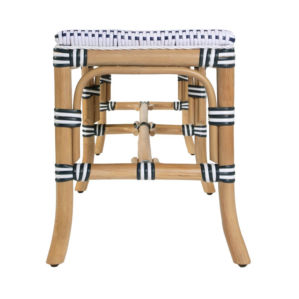 Laguna 66.5 in. W Rectangular Rattan Backless Accent Bench, White and Navy. Picture 6