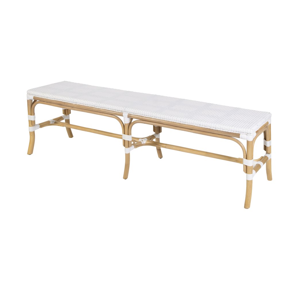 Laguna 66.5 in. W Rectangular Rattan Backless Accent Bench, Smooth White. Picture 1