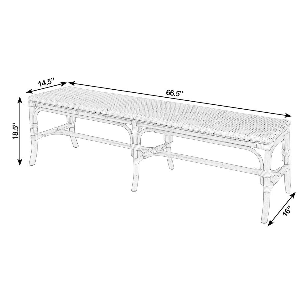 Laguna 66.5 in. W Rectangular Rattan Backless Accent Bench, Smooth White. Picture 3