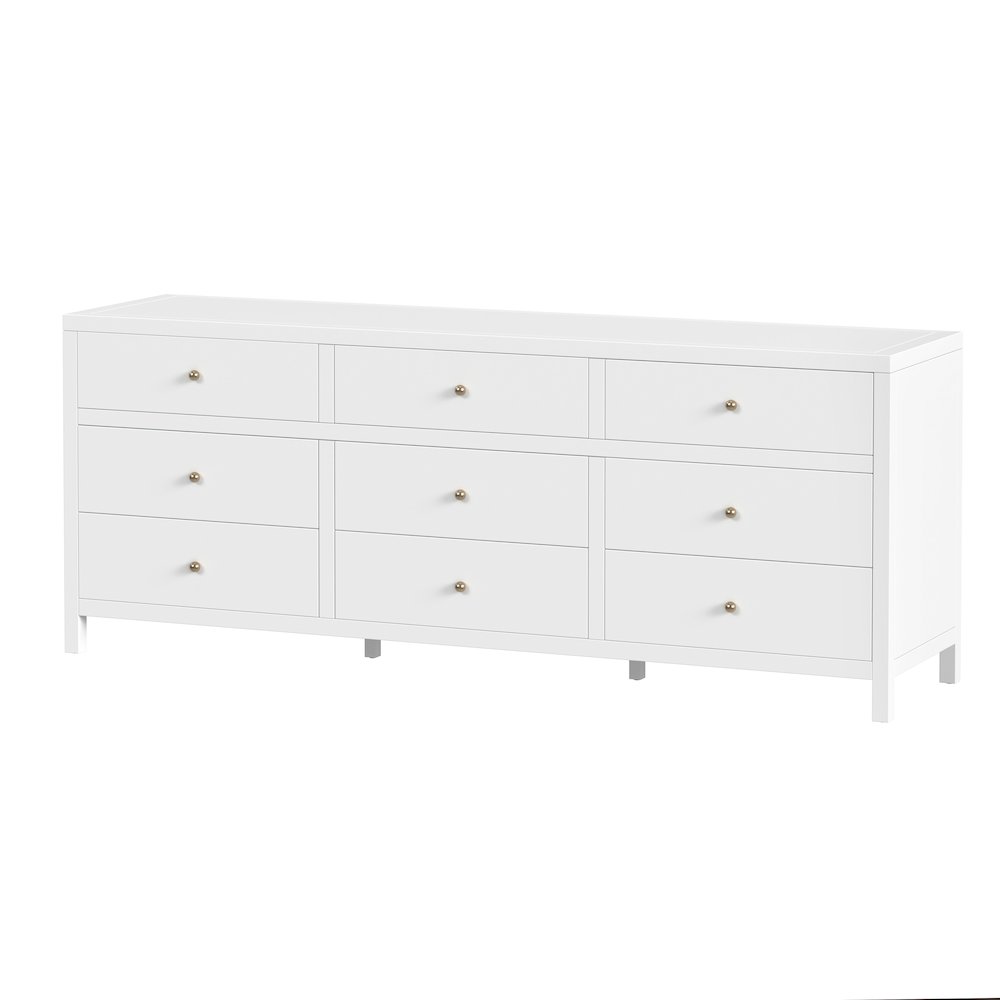 Nora 84 in. W Rectangular Wood 9 Drawer Dresser, Smooth White. Picture 1