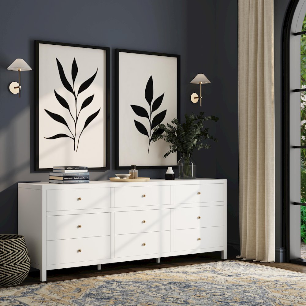 Nora 84 in. W Rectangular Wood 9 Drawer Dresser, Smooth White. Picture 2