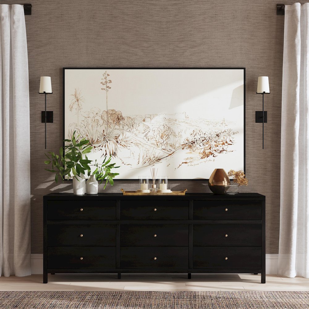 Nora 84 in. W Rectangular Wood 9 Drawer Dresser, Coffee. Picture 2