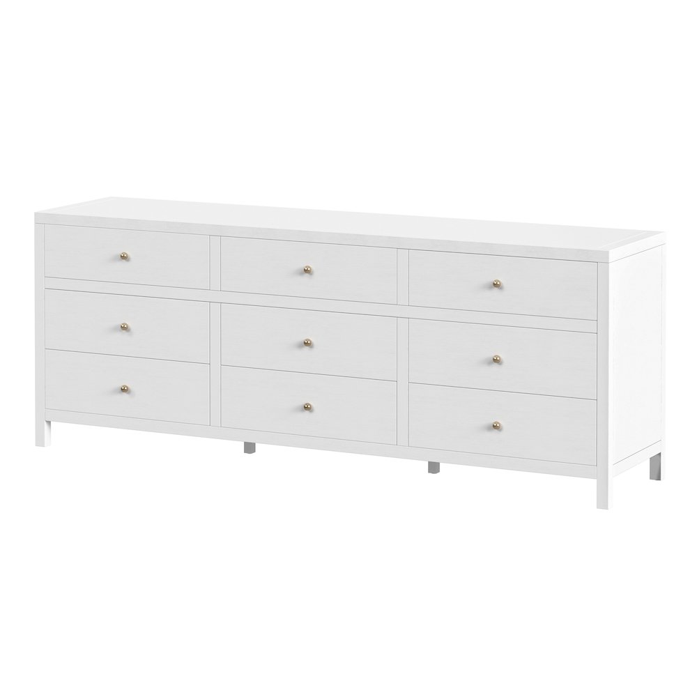 Nora 84 in. W Rectangular Wood 9 Drawer Dresser, White. Picture 1