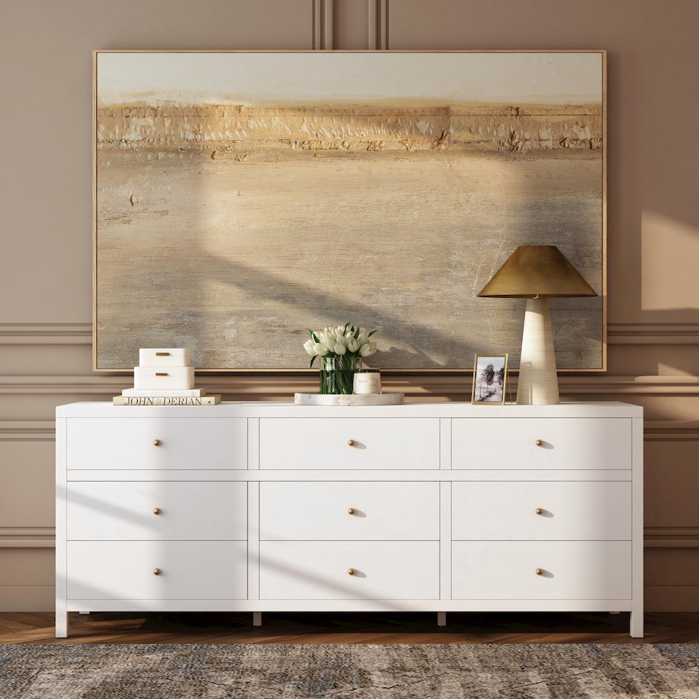 Nora 84 in. W Rectangular Wood 9 Drawer Dresser, White. Picture 2