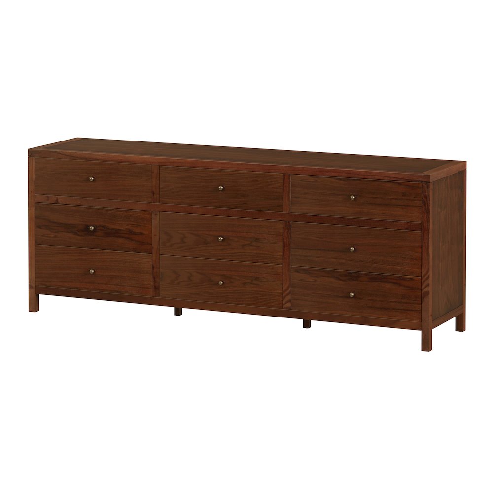 Nora 84 in. W Rectangular Wood 9 Drawer Dresser, Walnut. Picture 1