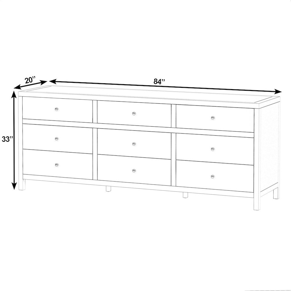 Nora 84 in. W Rectangular Wood 9 Drawer Dresser, Walnut. Picture 2