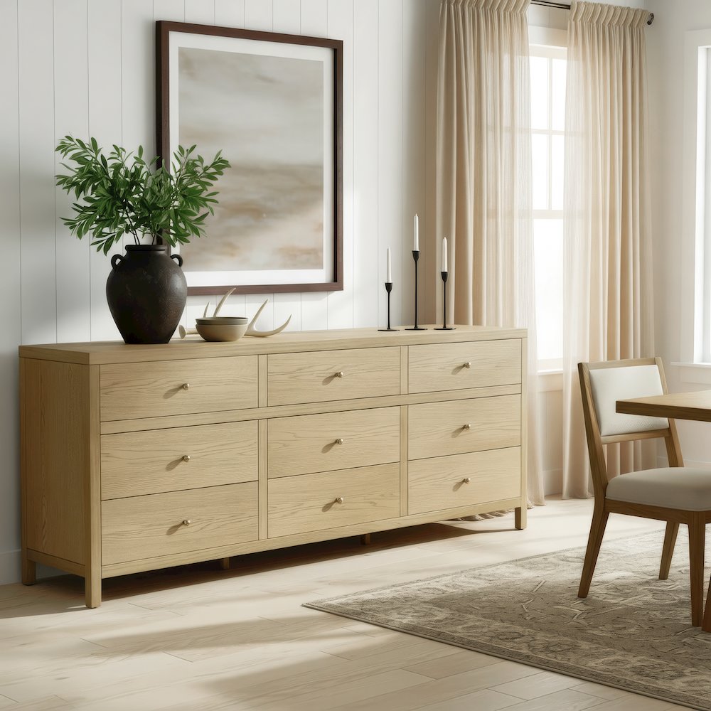 Nora 84 in. W Rectangular Wood 9 Drawer Dresser, Light Brown. Picture 2