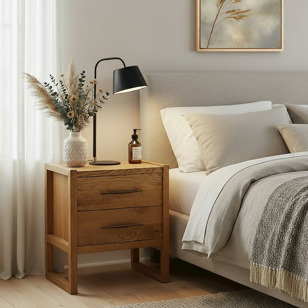 Oakley 25 in. W Rectangular Wood 2 Drawer Nightstand, Light Brown, Natural. Picture 2