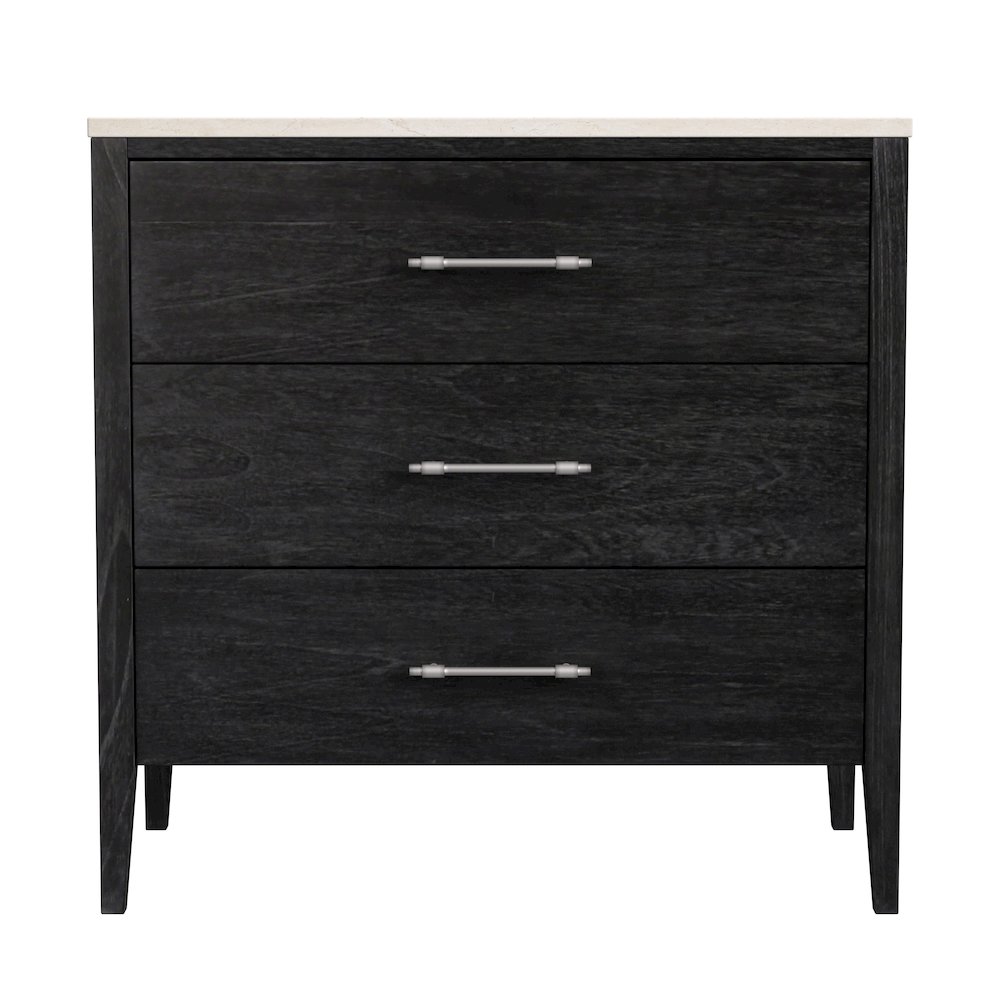 Averly 32.75 in. W Rectangular Marble and Wood 3 Drawer Chest, Black. Picture 4