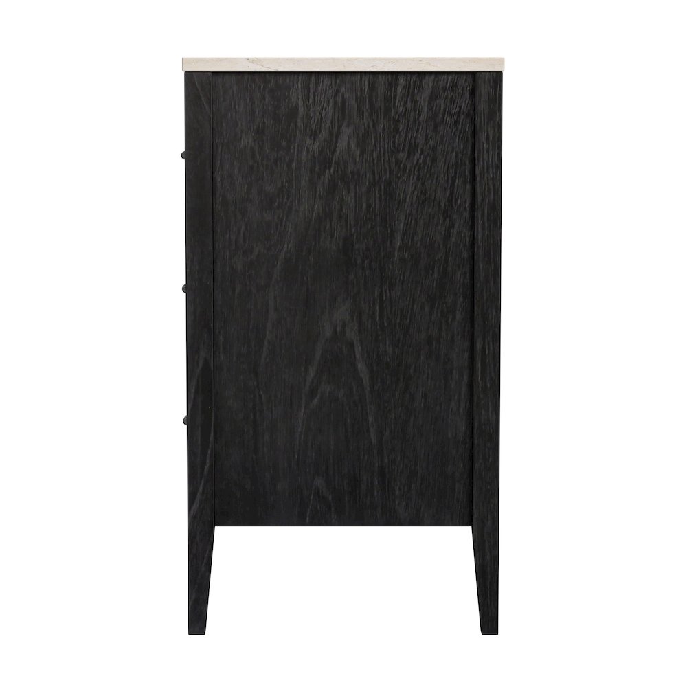 Averly 32.75 in. W Rectangular Marble and Wood 3 Drawer Chest, Black. Picture 5