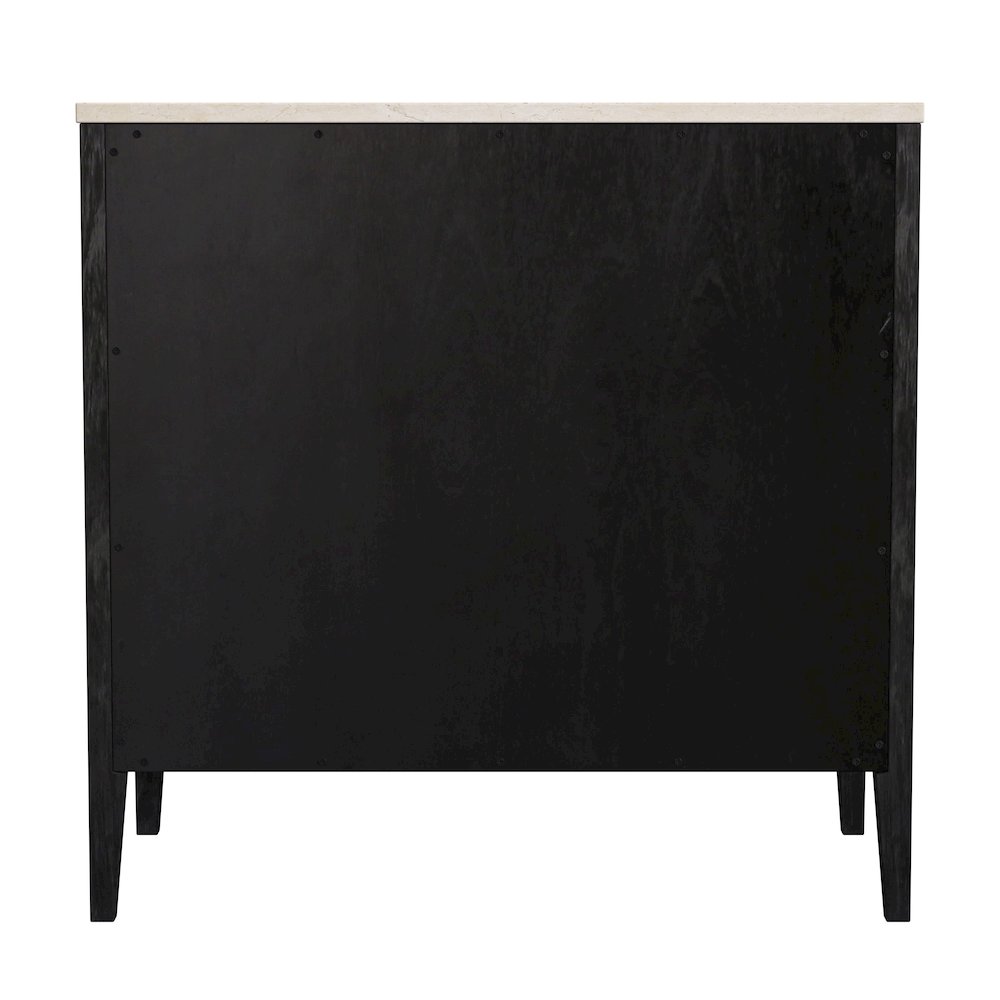 Averly 32.75 in. W Rectangular Marble and Wood 3 Drawer Chest, Black. Picture 6