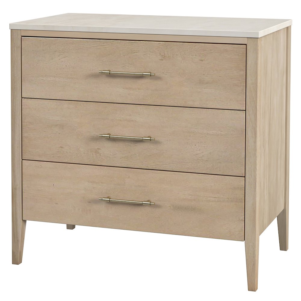 Averly 32.75 in. W Marble and Wood 3 Drawer Chest, Light Brown. Picture 1