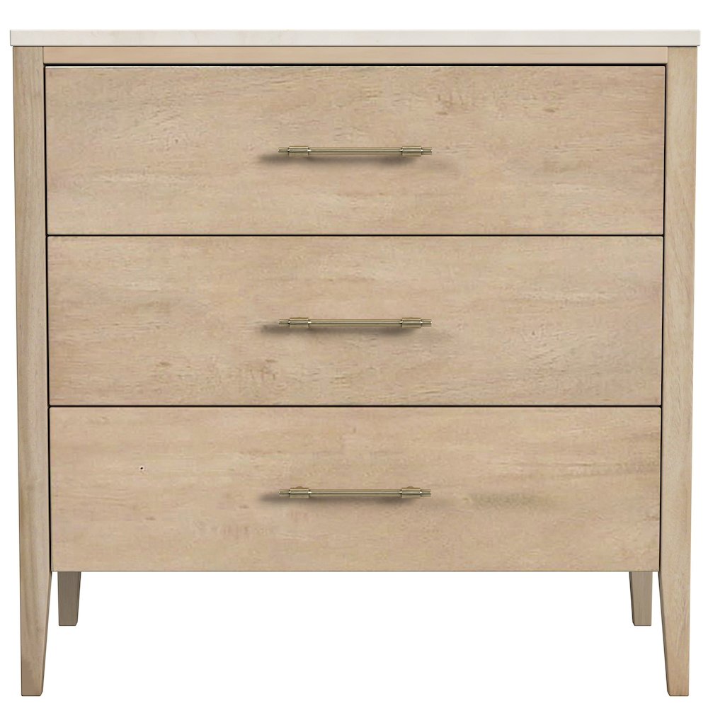 Averly 32.75 in. W Marble and Wood 3 Drawer Chest, Light Brown. Picture 4