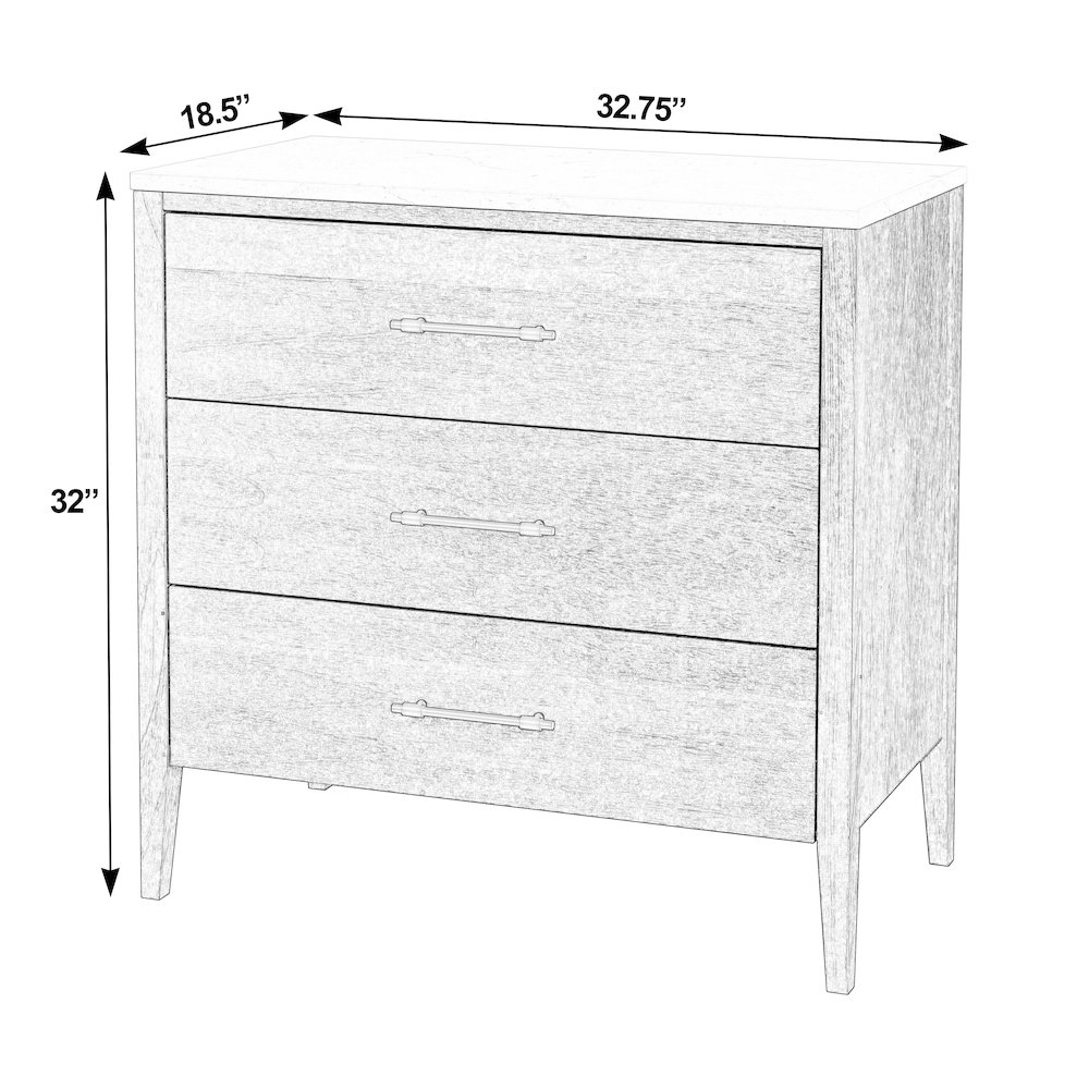 Averly 32.75 in. W Marble and Wood 3 Drawer Chest, Light Brown. Picture 3